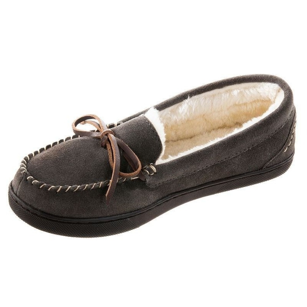 Isotoner Womens Moccasin Slippers Ash Grey Large 8.5-9 Suede Cozy‎ Slip On NEW